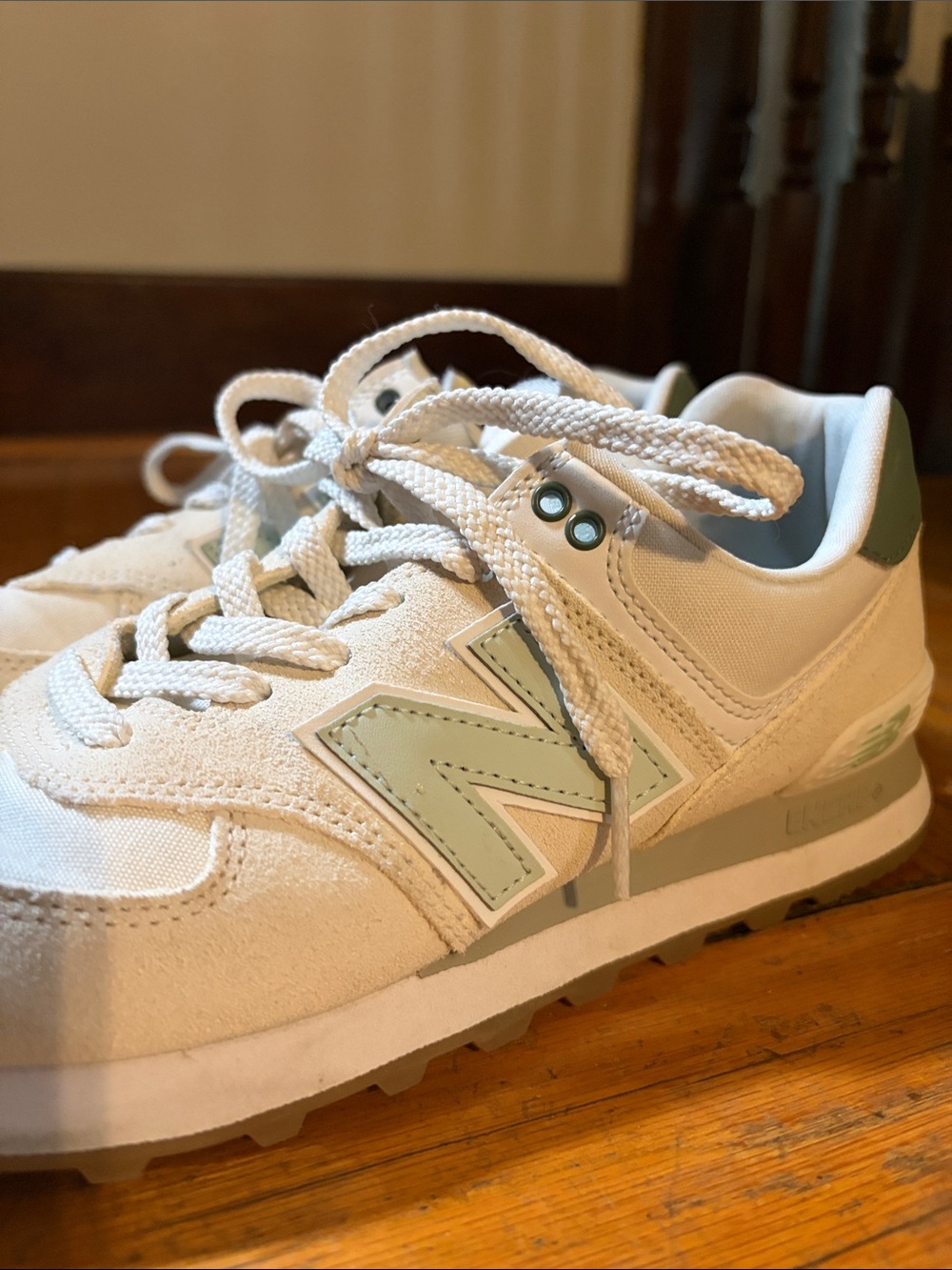New Balance White and Mint Green Retro Athletic Sneakers - Picture 3 of 4